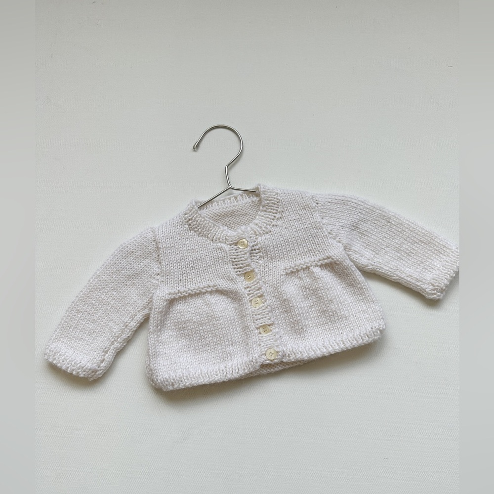 White - Baby Hand-knit Button Down Cardigan /Sweater - Size 0-3m